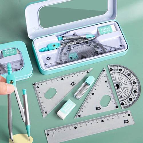 7Pcs/Set Compass Ruler Set Math Measurement Set Geometric Le