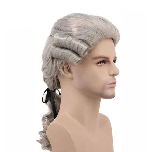 Grey White Black Lawyer Judge Baroque Curly Male Costume Wig