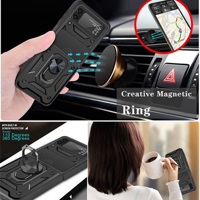 For Samsung Galaxy Z Flip 3 Case Magnetic Car Ring Shockproo