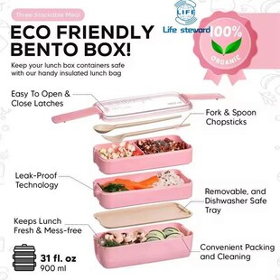 3-In-1 Compartment Bento Box Reusable Tableware Lunch 饭盒