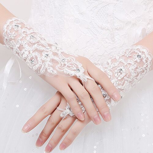 Crystal lace BRIDAL glove WEDDING PARTY GLOVES Fingerless
