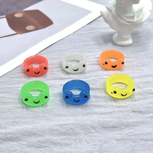Cartoon Colorful Luminous Frogs Acrylic Ring for Women Cute