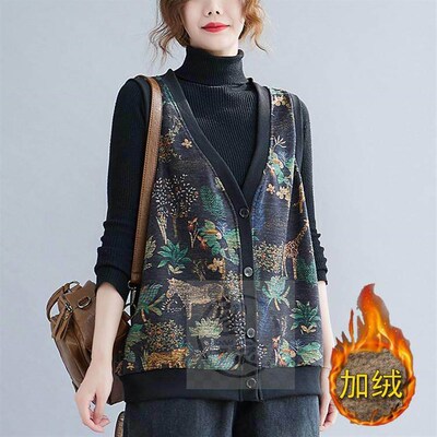 -Winter literary retro loose plus size womens plus velvet w