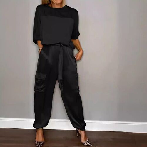 Womens silk satin half sleeved upper suit, two pieces