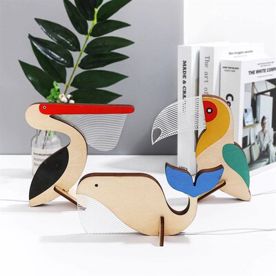 Animals LED Night Light Wood Acrylic Table USB Lights Decora