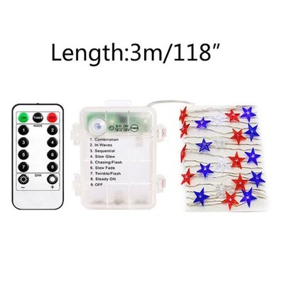 Independence Day Decor LED String Lights with Remote 10 ft 3