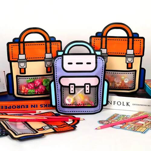 Creative School Bags Shape Cookie Candy Plastic Zipper Bags