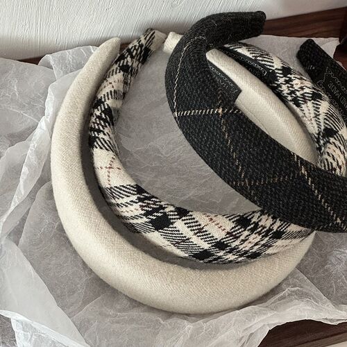 Retro Plaid Patchwork Headband HighQuality Autumn Sponge Hea