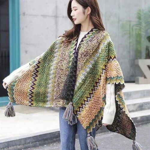 Poncho Knitted Cloak Knitted Cape Ethnic Style Capes Tassel
