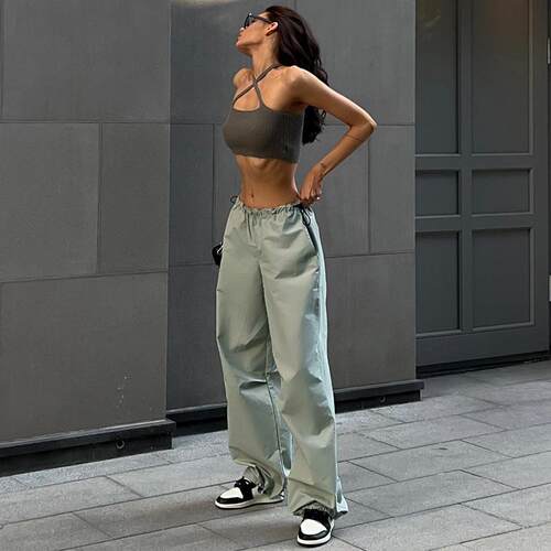 Trendy Wide Leg Pants 简约宽松长裤抽绳束腰休闲工装裤