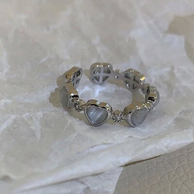 Kpop YK Moonstone Geometric Heart Rings Accessories Cute