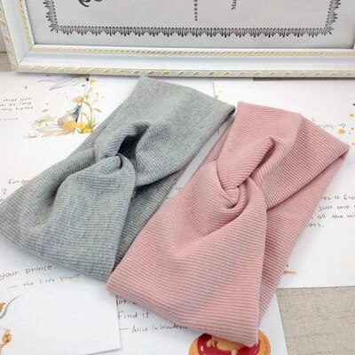 Women Girls Solid Color Headbands Knitted Cotton Hair Bands