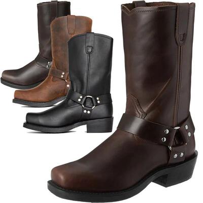 Mens Vintage Cowboy Boots High Top Chain Buckle Strap Men K