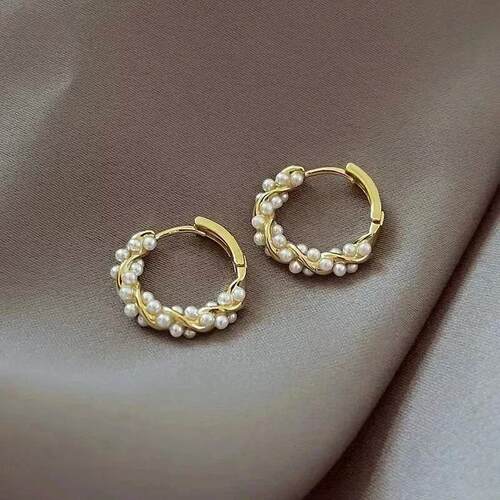 French Imitation Pearl Circel Earring Small Round Hoop Earri