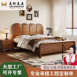 中古风实木床橡胶木1米8主卧双人床法式复古小户型1米5高箱储物床