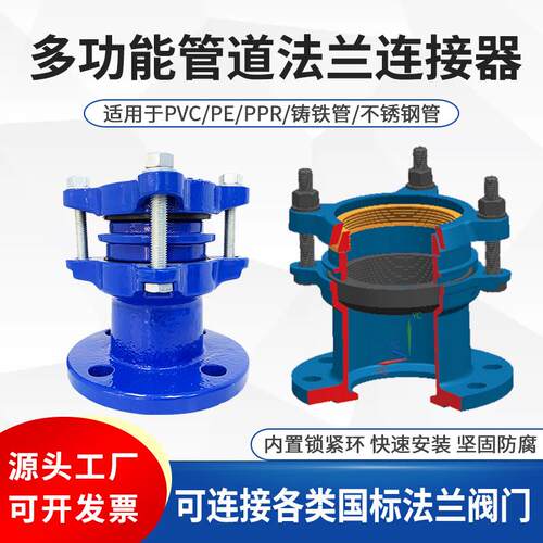 管道连接器PVC铸铁不锈钢管万能补偿法兰接头PE管件快速抢修接头