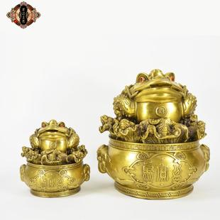 宝金蟾铜器摆件 玄关聚宝盆铜元 宏达 全黄铜百财金蟾