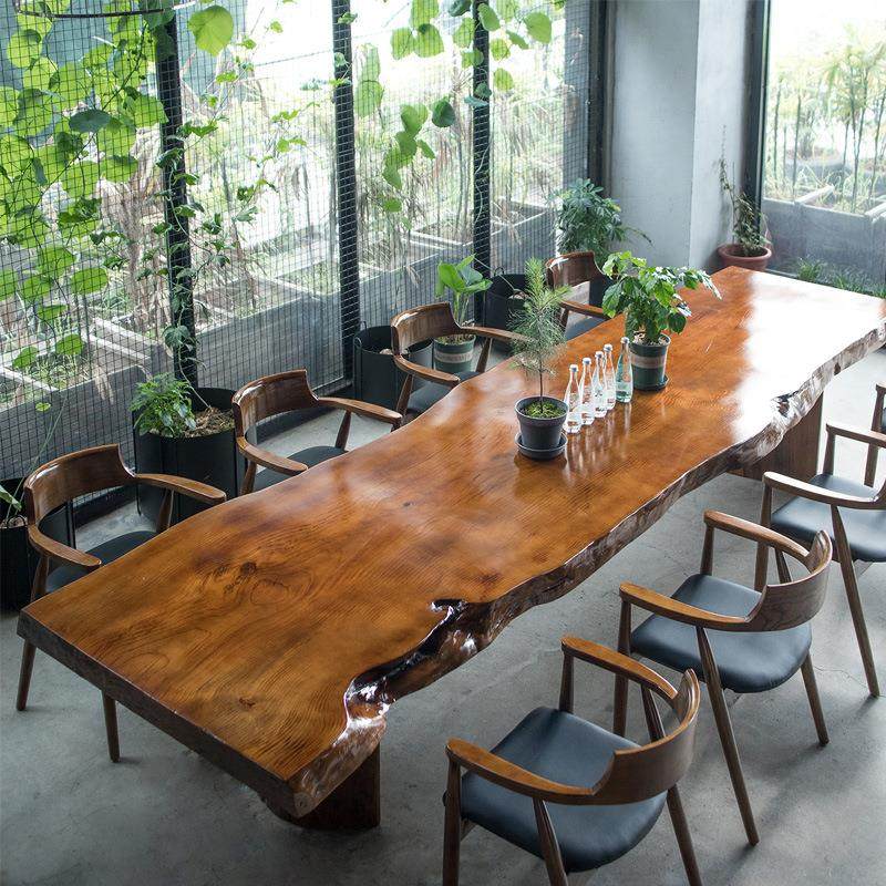 实木大板茶桌新中式办公仿古泡茶桌原木茶桌椅组合自然边整板茶几