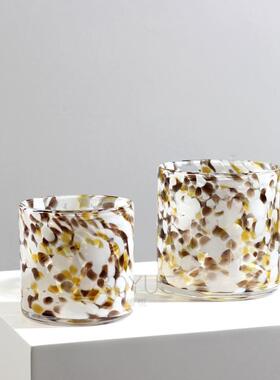 北欧创意简约豹纹彩点手工玻璃花瓶烛台客厅餐厅桌面香薰家居摆件