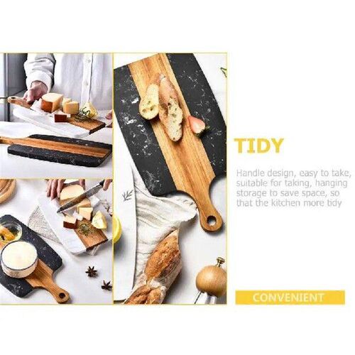 Marble Wood Board Black Round End Grain Chopping Kitchen