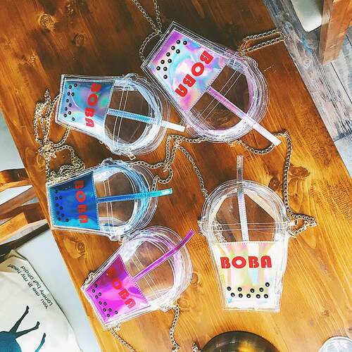 Personality funny straw cola bottle bag laser contrast color