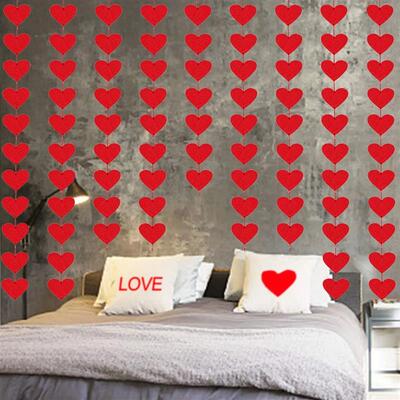 16pcs Red Hearts Felt Garland Valentines Day Hanging String