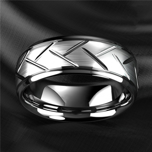 Fashion Mens Silver Color Black Stainless Steel Ring