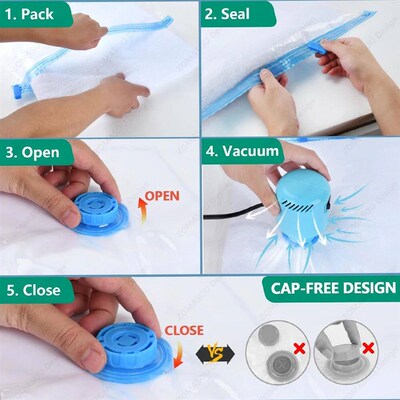 1-24Pc Reuable Vacuum Storage Sealing Bag with Hand Pump Cle
