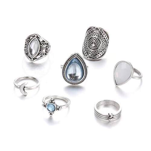 。Water drop pebble 7-piece joint ring set