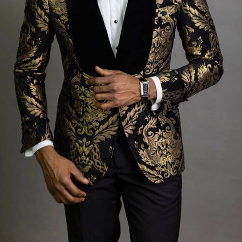Floral Jacquard Blazer for Men Prom African Fashion Slim Fit