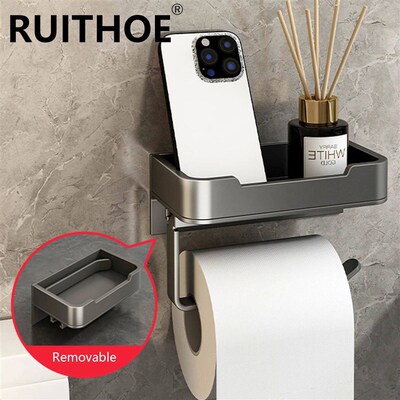 Toilet Paper Holder Space Aluminum Wall Mounted Black Toilet