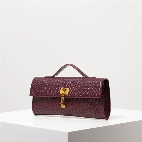Vintage Faux Leather Woven Baguette Bag, Flap Women Clutch,
