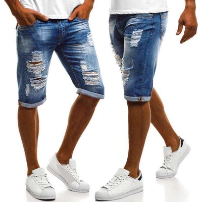 Mens trousers distessed flanging white washed straight five