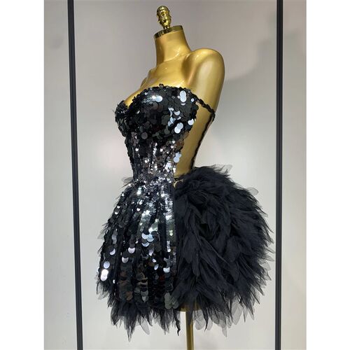 Sparkly Black Sequins Two Pieces Set for Women Party Evening