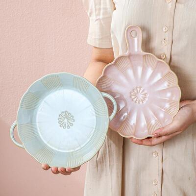 20CM Ceramic Salad Plate Sakura Relief binaural disc