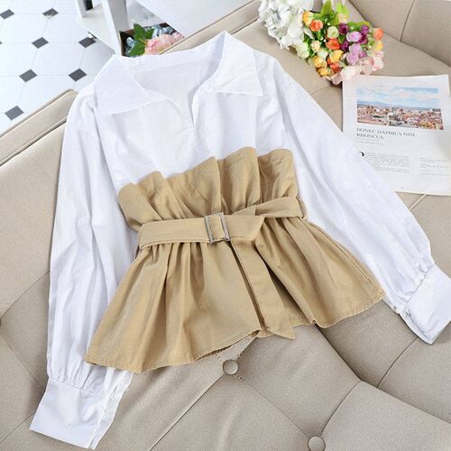 White Collar Shirt Ruffles Casual Blouse Tops Women Long Sle