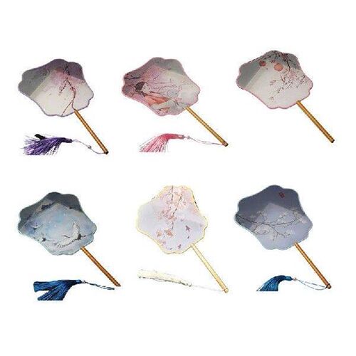 Chinese Banana Hand Fan Vintage Printing Silk Fan Ancient