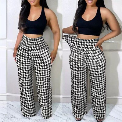 European Womens Fashion 2025 High Waist Grid Pants 2025 Euro