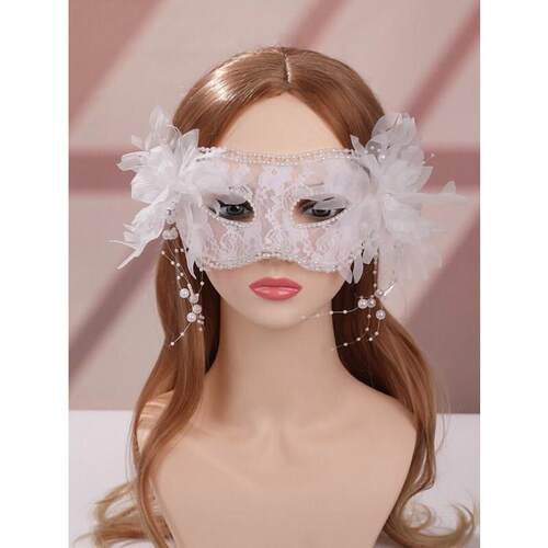 White Veil Deer Horn Mask Half Face Womens Ancient Style