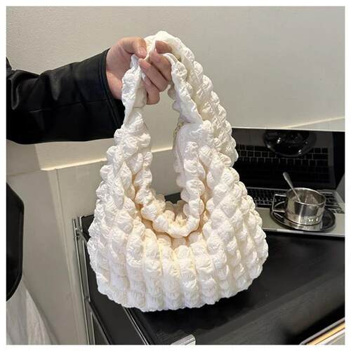 Crossbody Bag With Pleated Design Embroidered Plaid Shoulder