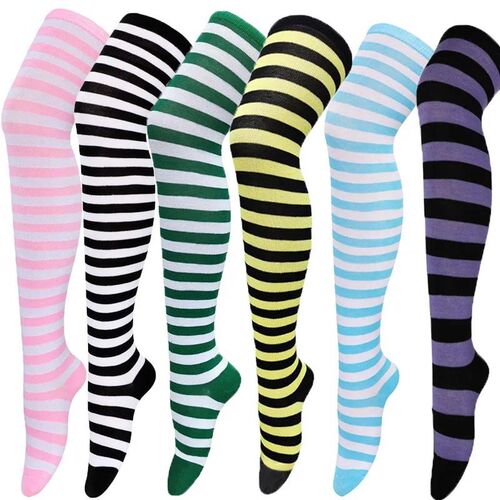 Color Striped Stockings Japanese Over Knee Socks Fashion Wom