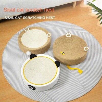 Round Cat Scratcher Pad Sisal Weave Cats Scratching Board 2