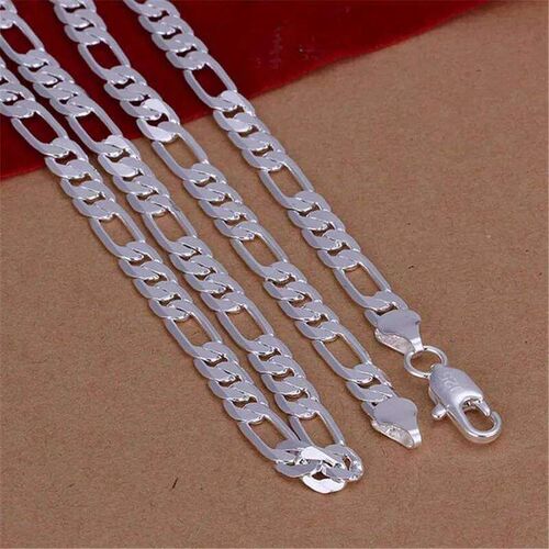 Wholesale High Quality Mens 6mm Flat Chain Silver Color Neck
