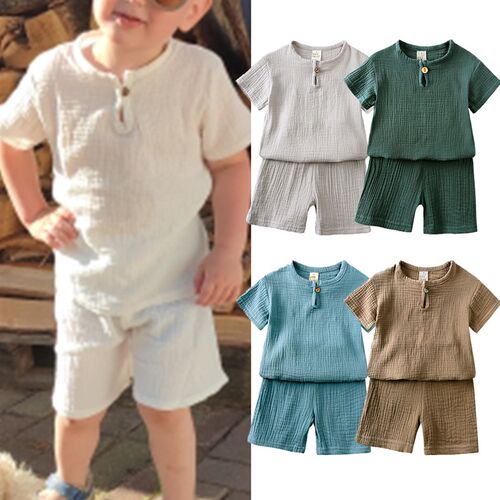 2023 Toddler Summer Boy Girl Outfits Cotton Linen Solid T-sh