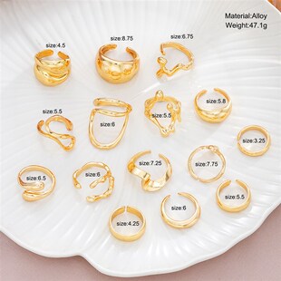 Vintage ring复古金戒指文艺花纹轻奢指环金属高级感气质女 gold