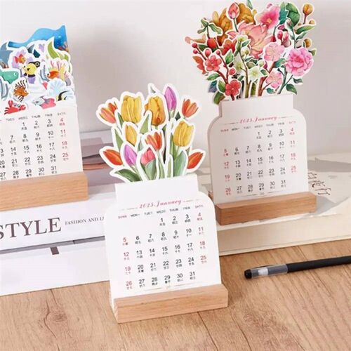 New Year Blooming Flowers Desk Calendar Flowers Shaped Month