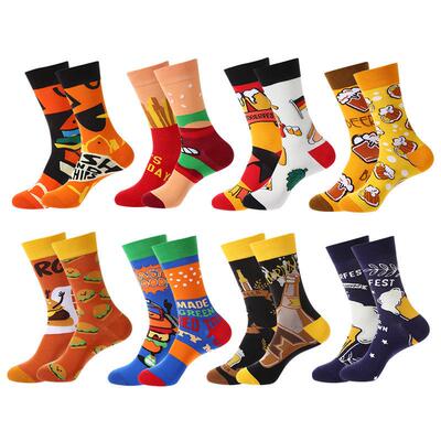A/B Side Hamburger Fries Beer with Medium Tube Trendy Socks