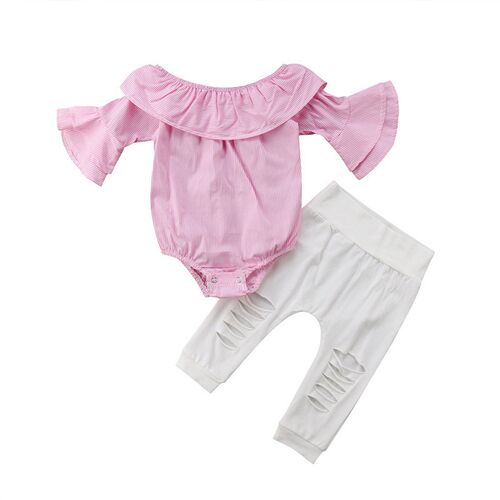 2PCS Baby Girls Clothing Set Girls Off Shoulder Romper +Whit