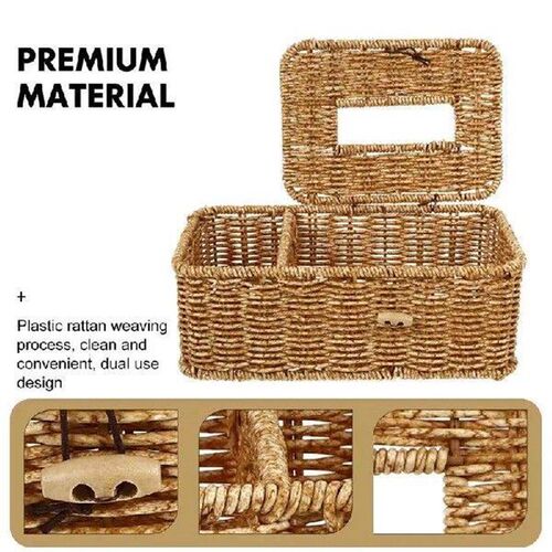 Deep Brown Large Woven Style Plastic Tissue Holder Storage