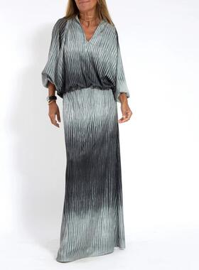Women Casual Long Sleeve Gradient Dresses 2023 Elegant Elast